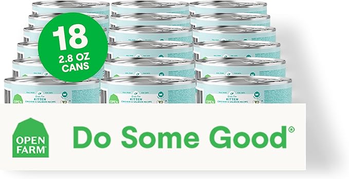 Open Farm Canned Kitten Food, Paté for Complete & Balanced Nutrition, Grain-Free and Legume-Free Wet Kitten Food, Chicken & Salmon Recipe, 2.8oz Cans (Case of 18)