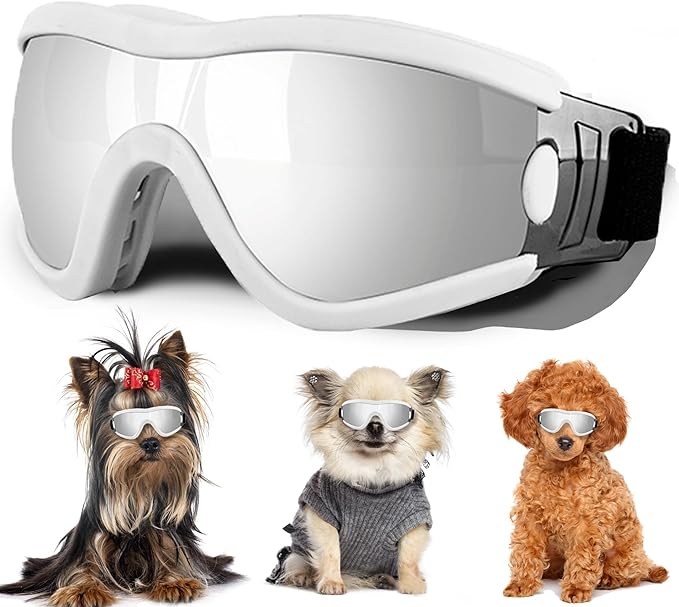 Small Dog Sunglasses with Adjustable Strap UV Protection, Winproof Puppy Sunglasses, Suitable for Dogs Eyes Protection，Soft Dog Goggles