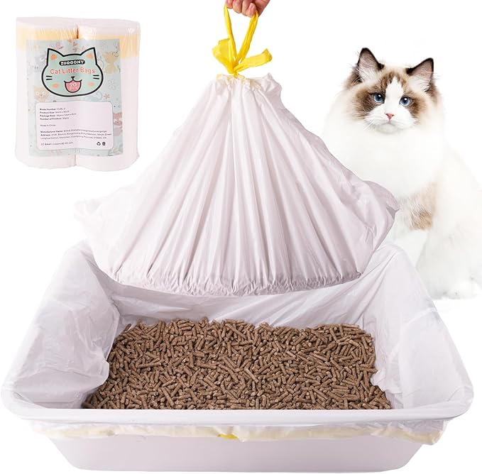 Litter Box Liners 20 Count, 37" x 18" Jumbo 3MIL Thicken Cat Litter Bags Tear Resistant Disposable Cat Litter Liners for XL Stainless Steel Litter Box and Other Suitable Size Litter Box