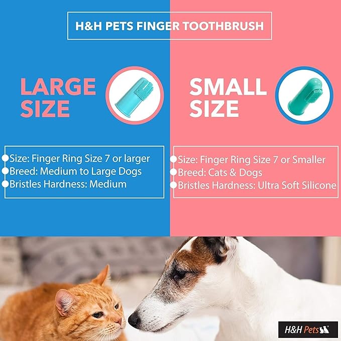 H&H Pets Dog Finger Toothbrushes - Professional Pet Finger Dental Brush Set for Dogs Puppies Cats, Soft Bristles, Size Small 4 Count-Silicon