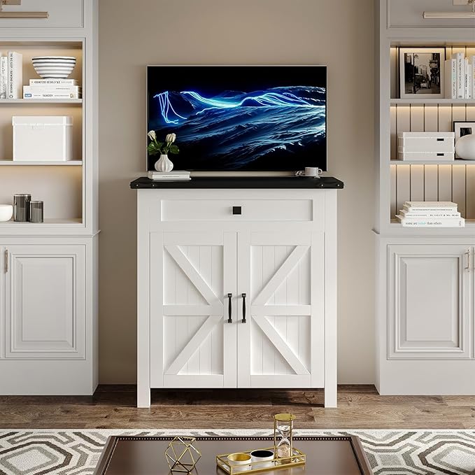 Suadism 20 Gallon Aquarium Stand With Charging Station, Farmhouse Fish Tank Stand, Reptile and Terrarium Stand with Drawer and Cabinet Storage, Sturdy Heavy Duty 27.6"15.7" - White