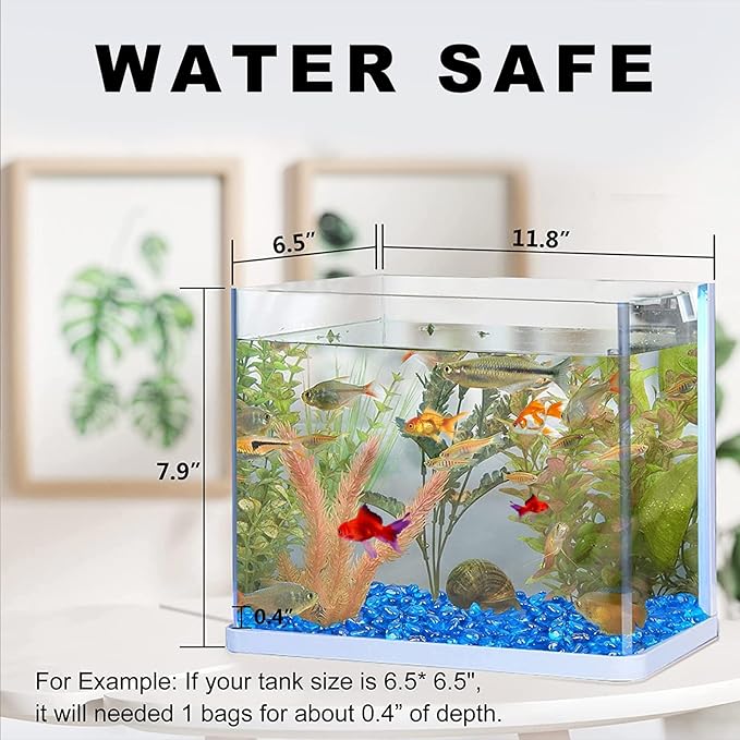 Keedolla Fish Tank Rocks Beads Aquarium 0.93LB, Clear Glass Pebbles Stones Gravel for Vases Fillers, Garden, Aquarium, Betta Fish Turtle Tank, Succulent Plants Decor - Sea Blue