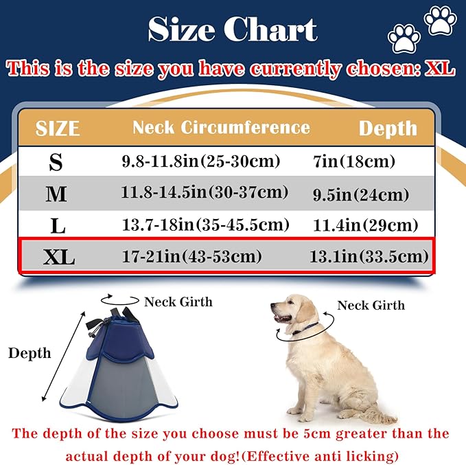 Hard & Heavy Plastic Dog Cone Collar Alternative for Extra Large Dogs (Adult Lab Golden GSD) After Surgery, Adjustable Pet Recovery Cone Anti-Lick, Elizabethan Protective Cone of Shame for Healing