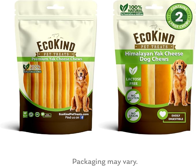 EcoKind Premium Gold Yak Cheese Himalayan Dog Chews, Dog Treats Large Breed, All Natural, High Protein, for Aggressive Chewers, Large - 2 Chews