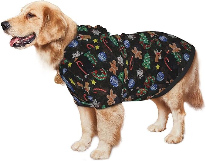 Xmas Tree Reindeer Ginger Cookie Hoodie,Christmas Cosplay Dog Clothes with Pocket and Hat Winter Clothes Sweaters X-Large