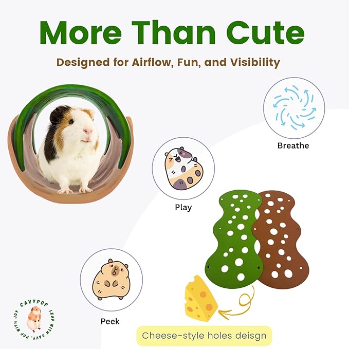Guinea Pig Tunnels, Foldable Fleece Hideout Beds with Cheese-Hole Design, 2 Pack Modular Tunnel Set for Play and Rest, Brings Comfort and Enrichment to Guinea Pig Cages-Green&Grey