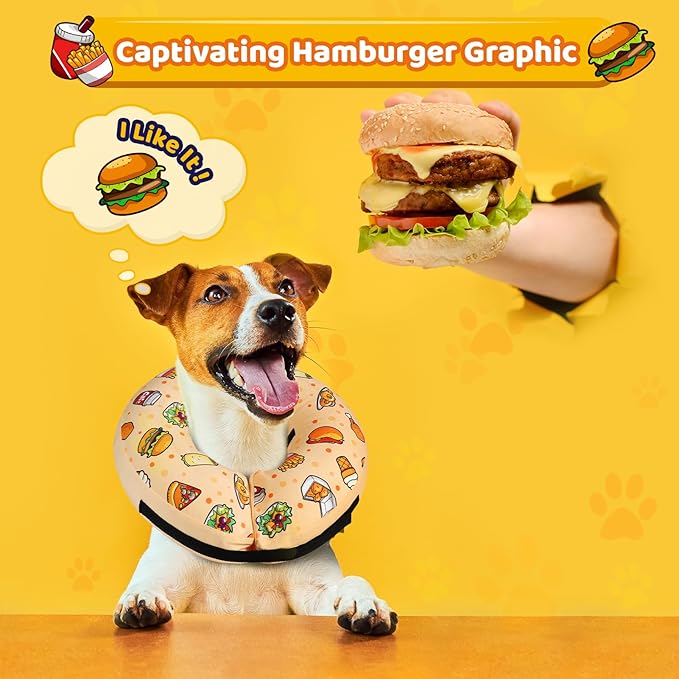 Grand Line Hamburger Inflatable Collar for Dogs and Cats, Soft Protective Recovery Cone After Surgery, Blow up Pet Collar Cone, E-Collar Alternative Does not Block Vision (X-Large)