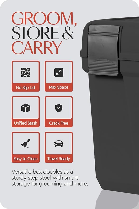 HORZE Smart Grooming Box for Horses, Dogs, Cats with Removable Tray | Non-Slip, Crack Resistant | 16" x 12" x 12" - Shadow Grey - One Size