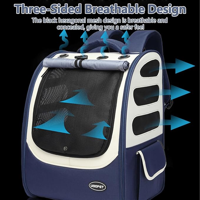 Dog Backpack, Ventilated Pet Hiking Backpack Travel Bag, Airline Approved Cat Backpack for Travel, Hiking, Outdoor Use(Blue)