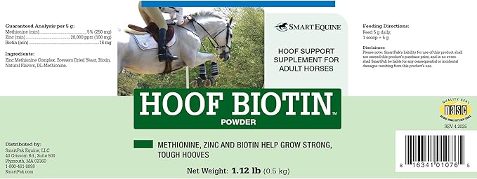 Uckele by SmartEquine Horse Biotin Powder | Hoof Supplement for Horses | Biotin for Horses | Includes Zinc and Methionine | 18 oz Jar