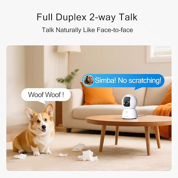 3K Pet/Dog/Cat Camera with Phone App, No-Subscription Local Person/Pet/Face Detection, 5G Security Camera Indoor, PTZ WiFi Cameras for Home Security, 0-Glow Night Vision, Full Duplex Audio