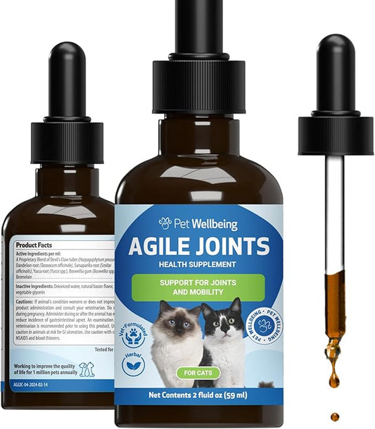 Pet Wellbeing Agile Joints for Cats - Hip and Joint Health, Mobility, Devil’s Claw, Boswellia, Joint Ligament and Cartilage - Veterinarian-Formulated Herbal Supplement 2 oz (59 ml)