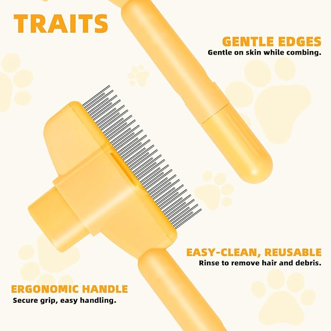Pet Hair Removal Comb,New Cat Brush with Release Button,Pet Grooming Brush for Short&Long Pet Hair,Deshedding Brush for Pet (yellow)