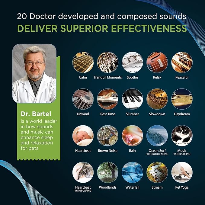 Sound Oasis Pet Bluetooth Sound Machine, 20 Dr Developed Calming Sounds to Soothe, Relax, Separation, Anxiety, Stress Relief, Sleep for Canine, Puppy, Dog, Cat for Storms, Fireworks, Barking, Travel