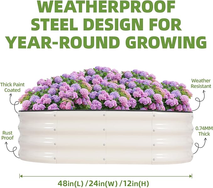 G GOOD GAIN Galvanized Metal Raised Garden Bed Kit - 4x2x1FT Outdoor Planter Box with Safety Edging and Gloves for Vegetables, Fruits, Flowers(White, 2PC)