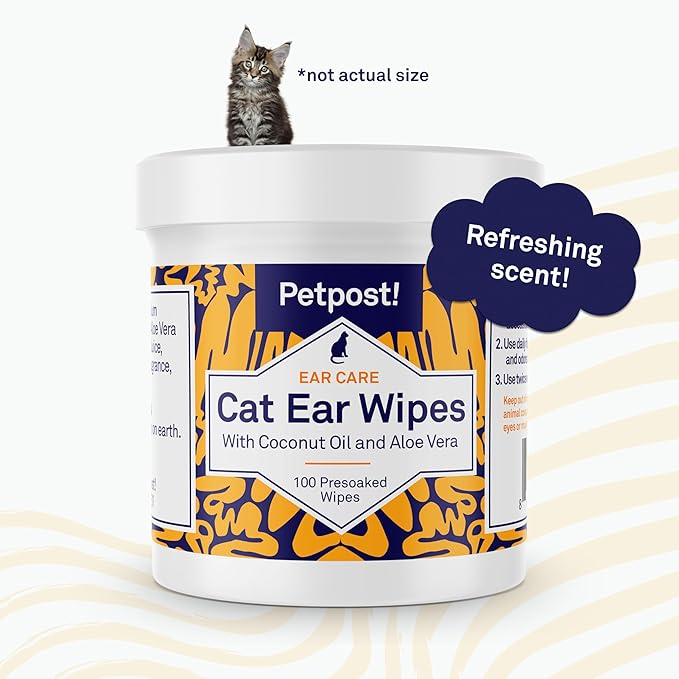 Petpost | Cat Ear Cleaner Wipes - Ultra Soft Cotton Pads in Coconut Oil Solution - Treatment for Removing Cat Ear Dirt & Wax 100 ct.