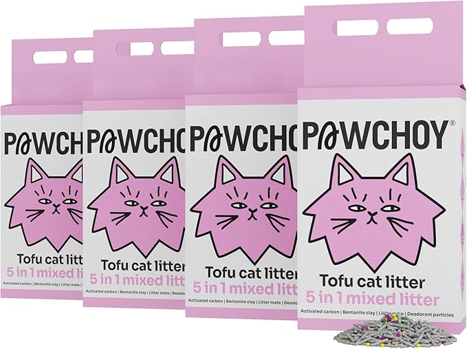 5 in 1 Mixed Cat Litter – Clumping, Flushable, Ultra Absorbent & Fast Drying | 100% Natural, Dust-Free, Low Tracking | with Activated Carbon for Superior Odor Control (4 Bags)
