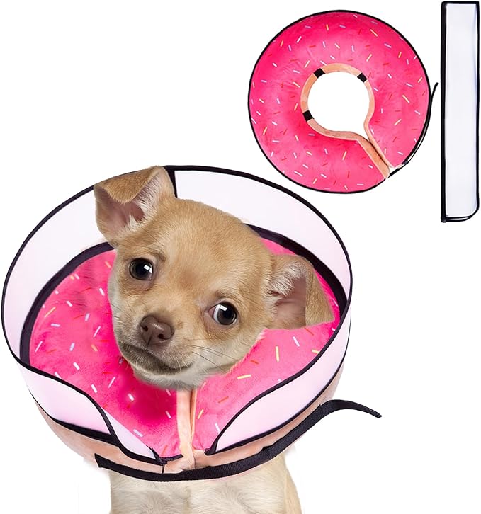 Inflatable Dog Cone Collar with Enhanced Anti-Licking, Soft Neck Donut for Dogs Cats, Recovery Pet Cone Collar After Surgery for Large Medium Small Dogs… (Donut Pink, Small)