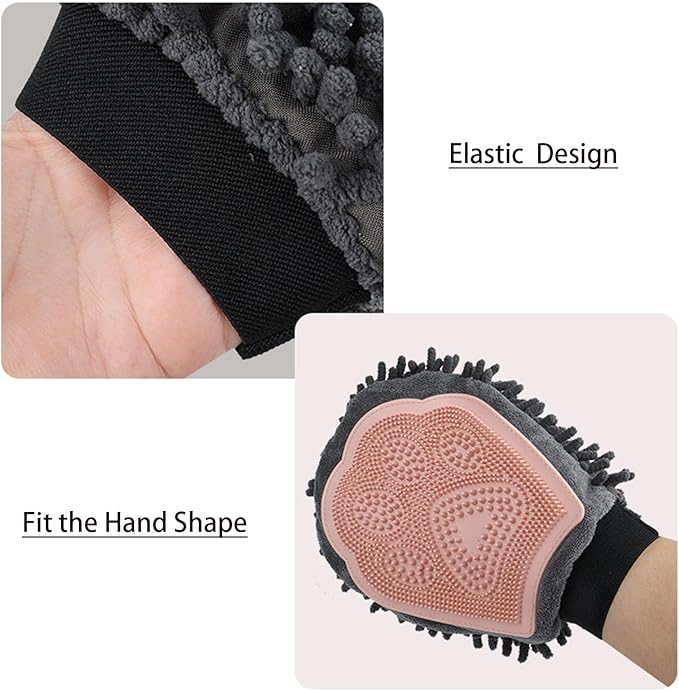 Dual Sided Pet Grooming Glove with Rubber Paw - 2-in-1 Grooming Glove | Fun Dogs & Cats Grooming Tool for Brushing, Massaging, and Scrubbing | Chenille Fabric Side Acts as Pet Bathing(Green)