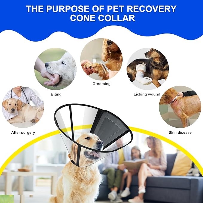 Lainergie Adjustable Soft Dog Cone Collar for After Surgery Recovery, Comfortable Pet Recovery Protective Collar for Medium Large Dogs, Elizabethan Dog Neck Collar (M, Black)