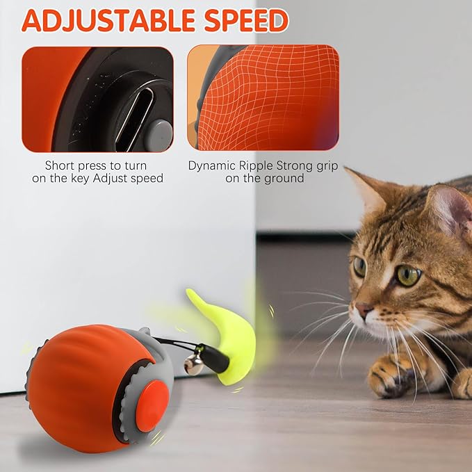 Speedy 3.0 Ball, Smart Interactive Cat Toy Balls, Automatic Rolling Ball 2.0 Enrichment Toy, with Tail Two Speed Adjustment (Orange + Blue)