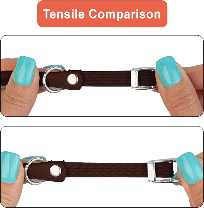 OOPSDOGGY Rolled Leather Cat Collar with Bell, Reflective Kitten Collars with Buckle Include Safety Elastic Strap - Adjustable Small Pet Collars for Boy Girl Cats (Brown)