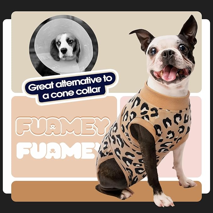 FUAMEY Recovery Suit for Dogs After Surgery,Soft Breathable Dog Bodysuit E-Collar & Cone Alternative Surgical Suit,Male Female Dog Neuter Spay Suits Anti Licking Wounds Onesie Brown Leopard XL