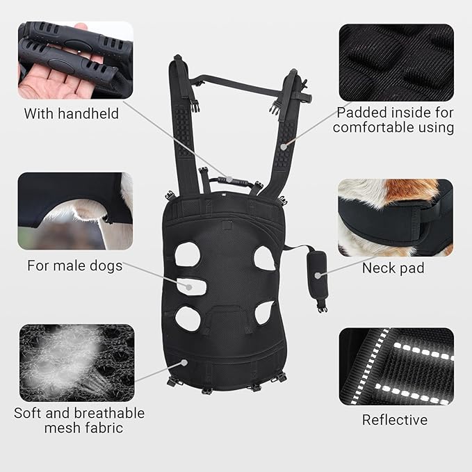 Dog Lift Harness Backpack Carrier for Large Dogs, Full Body Sling with Handle, Dog Harness for Joint Injuries, Arthritis, Ideal for Stairs, Elderly Dogs (Blue XXX-Large 66-83 LBS)