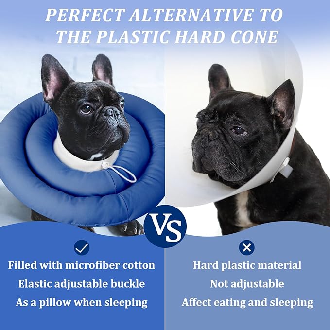 IDOMIK Dog Recovery Collar, Waterproof Soft Dog Cone After Surgery, Comfy Protective Elizabethan Collar Alternative for Dogs Cats, Adjustable Pet Neck Donut Cone Anti-Licking Biting Wounds,Navy,M