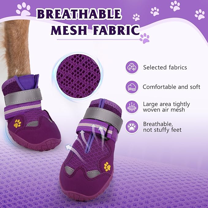 Dog Shoes for Large Medium Small Dog, Mesh Breathable Dog Shoes for Hot Pavement, Anti-Slip Dogs Boots Paw Protectors with Reflective for Outdoor Walking Indoor Hardfloors (Size 3)