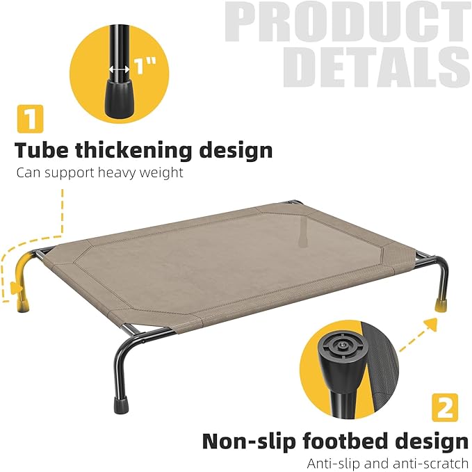 Simple Trending Raised Bed for Large Dog, Waterproof L Pet Cot, Breathable Big Bed Load 300lb, Brown