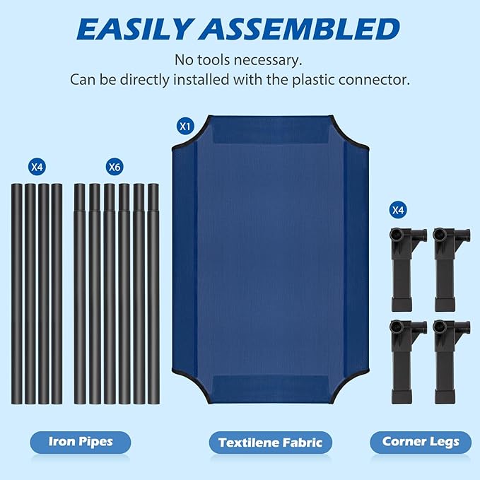 Heeyoo Elevated Dog Bed, Cooling Raised Pet Cot with Chew Proof Washable Breathable Mesh and Metal Frame, Portable Dog Cot Bed with No-Slip Feet for Outdoor or Indoor Use