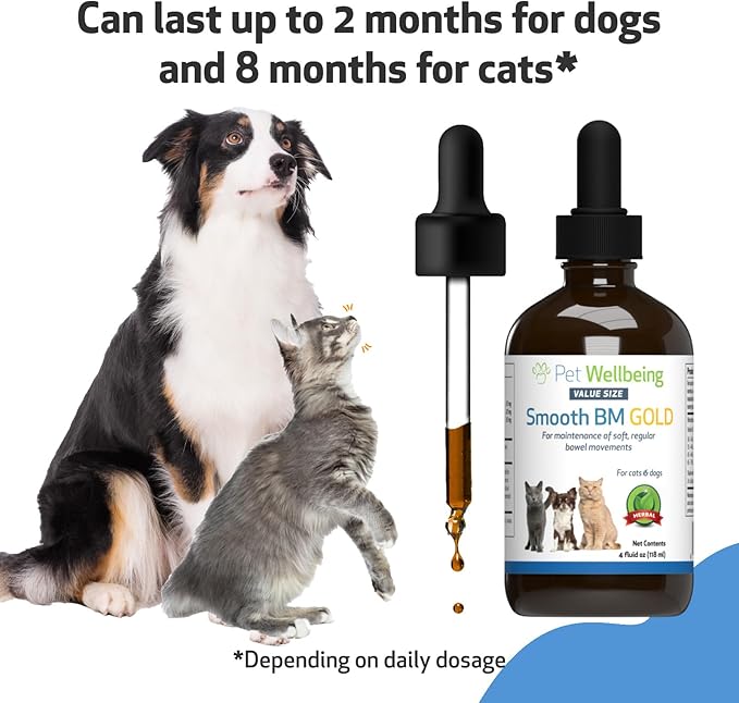 Pet Wellbeing Smooth BM Gold for Dog & Cats - Constipation Relief & Stool Softener, Supports Healthy Bowel Movements - Natural Herbal Supplement 4 oz (118 ml)