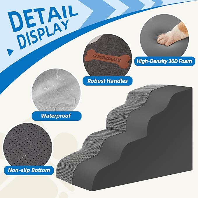 Dog Stairs for Small Dogs and Cats, 2 Steps Pet Stairs to Get on Couch Sofa and Chair, Indoor Non-Slip Balanced Portable Pet Step, High-Density Foam Ramp with Removable Washable Cover, Grey（11.8" H）