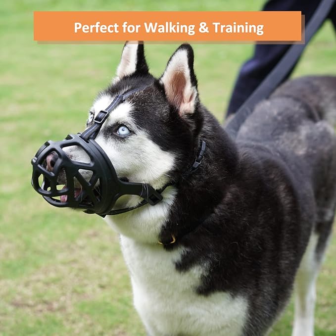 BARKLESS Dog Muzzle, Basket Muzzle for Biting, Chewing and Scavenging, Humane Cage Mouth Cover, Perfect for Grooming and Training Small, Medium, Large Aggressive Reactive Dogs (XS, Black)