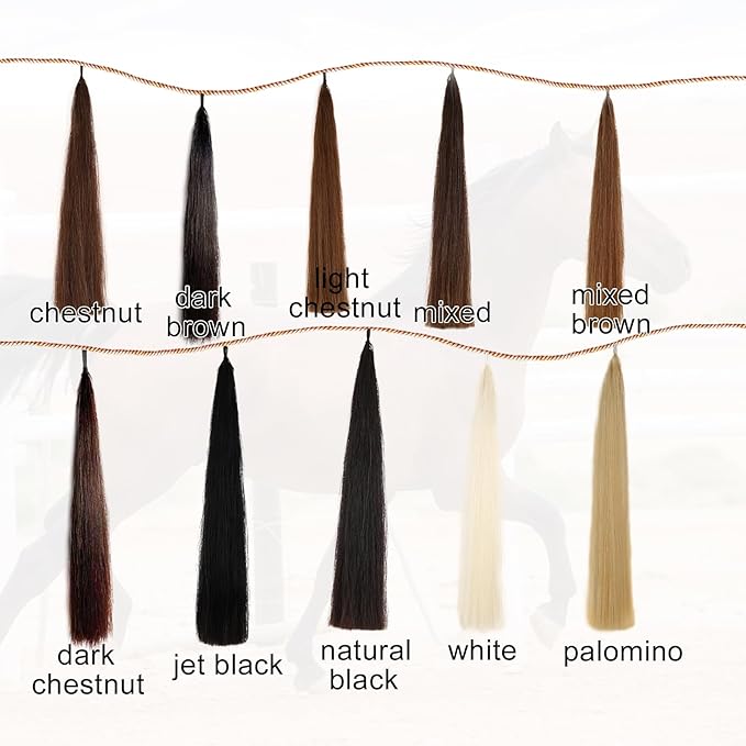 Horse Tail Extensions with Natural Loop Top, Blunt Cut Bottom, 3/8 LB 28-30 Inches Long （Jet Black）