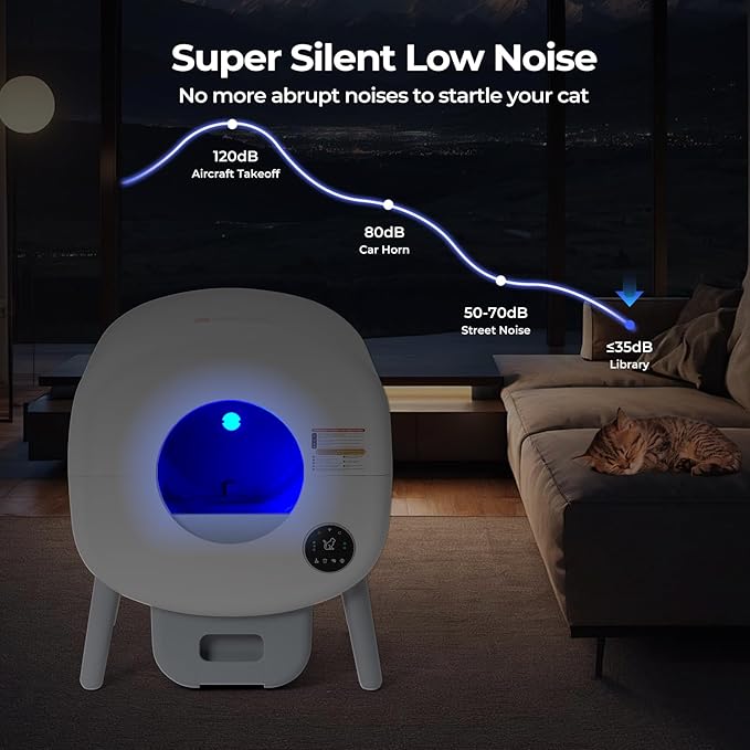 Self Cleaning Cat Litter Box: Extra Large Automatic Litter Box for Multiple Cats, Odor-Free, App-Controlled, Ambient Light Waste Disposal