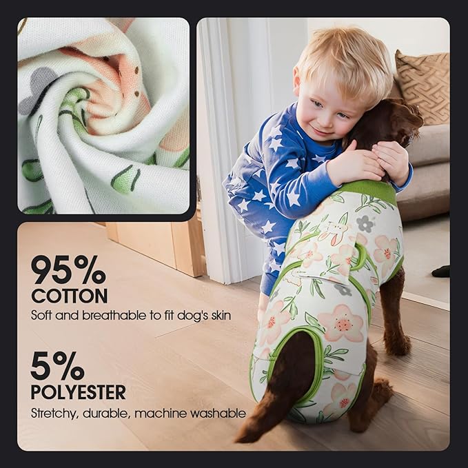 FUAMEY Dog Recovery Suit Male,Dogs Surgery Neuter Suits Puppy Spay Shirts for Female Protect Dog's Skin Anti Licking Abdominal Wounds Doggie Onesie Pet Bodysuit Alternative to Cone Rabbit Flower L