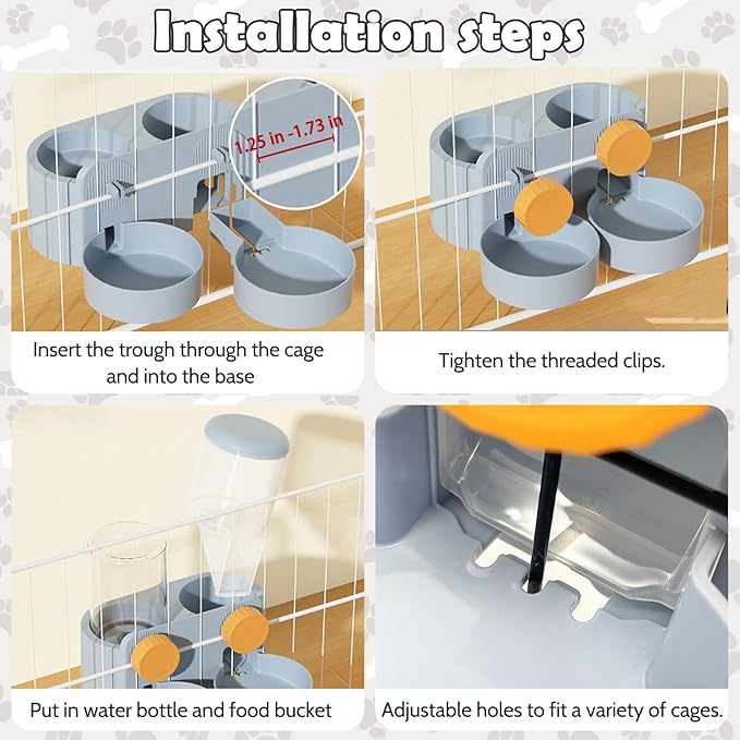 kathson Automatic Rabbit Food and Water Dispenser for Cage, Auto Gravity Bunny Feeder and Water Set Hanging Small Animal Feeding & Watering Supplies for Guinea Pig Ferret Puppy Kitten (Blue)