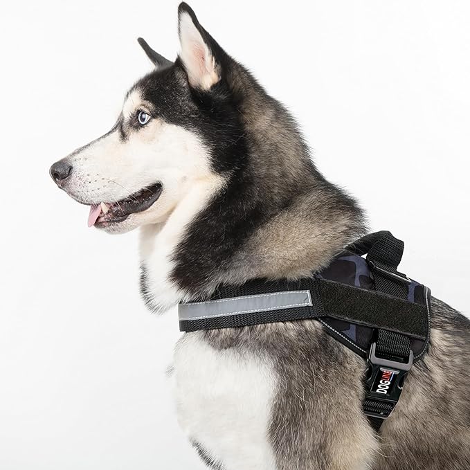 Dogline Dog Harness, Reflective No-Pull Adjustable Vest with Handle for Walking, Training, Breathable, No - Choke Harness for Small, Medium or Large Dogs Room for Patches Girraffe Grey XS 15"-18"