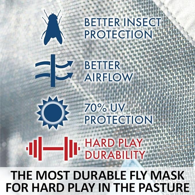 Schneiders Dura-Mesh II Fly Horse Mask with Ears | Reflective Safety Strips | 1000D Poly Vinyl Mesh | 70% UV Protection