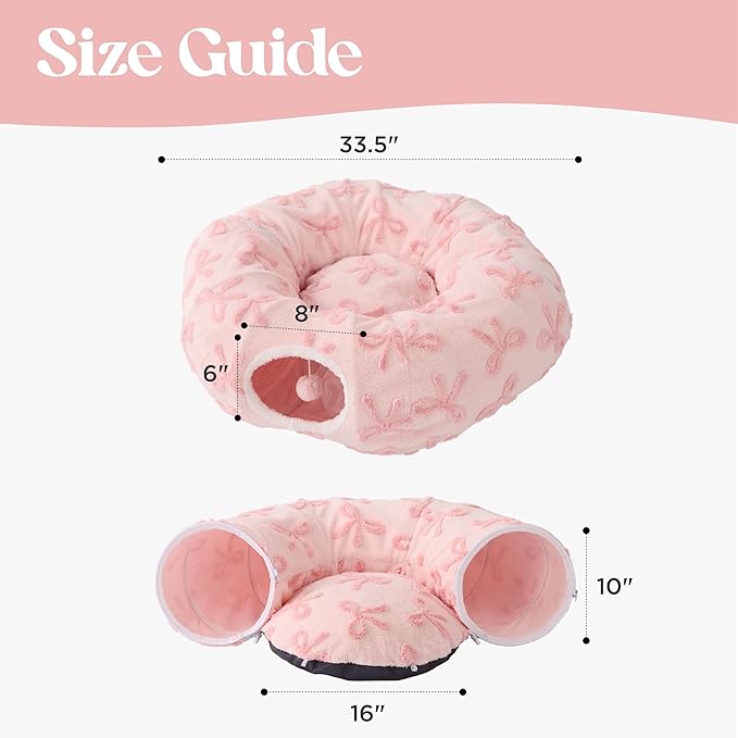 Lesure Cat Tunnel Bed for Indoor Cats - Cute Cat Donut Tunnel Toys with Washable Circle Cushion, Round Pet Peekaboo Cave Toy for Kitten/Puppy/Rabbit, Standard Pink Taffy