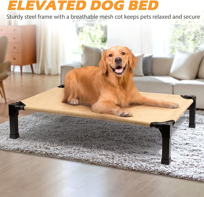 Heeyoo Elevated Dog Bed, Cooling Raised Pet Cot with Chew Proof Washable Breathable Mesh and Metal Frame, Portable Dog Cot Bed with No-Slip Feet for Outdoor or Indoor Use