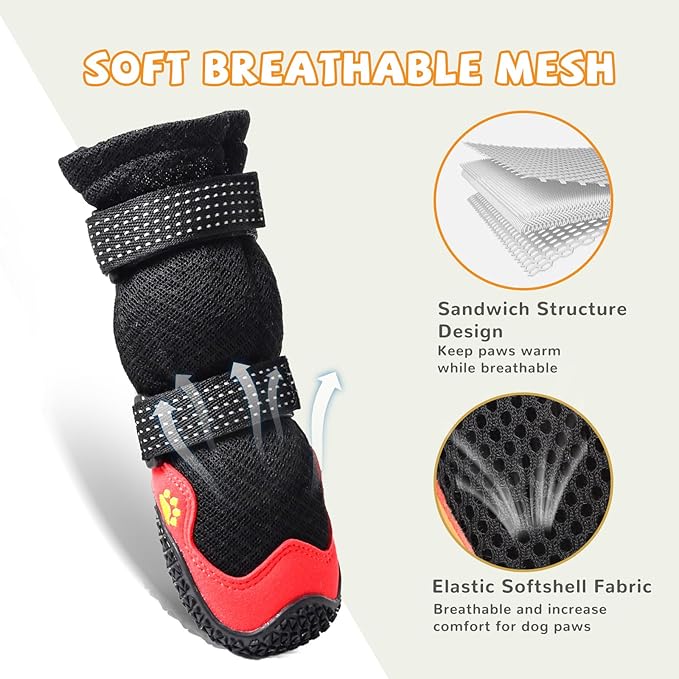 Dog Shoes for Medium Large Size Dogs, Breathable Dog Shoe for Hot Pavement, Dog Booties and Paw Protectors to Prevent Licking, Anti-Slip Dog Boots with Reflective for Summer, Hiking, Snow (Size 3)