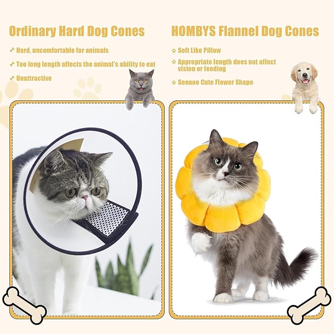 HOMBYS Soft Dog Cone for Dogs and Cats, Cute & Fluffy Flower Shape for Claming, Adjustable Dog Collar Alternative After Surgery, Protective Elizabethan Collar for Dogs Recovery & Stop Licking, L