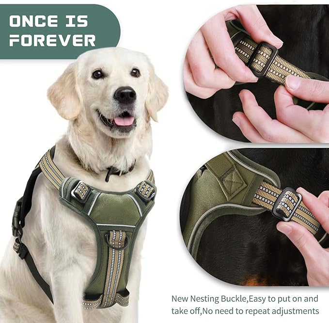 No Pull Dog Harness for Small Dogs, Adjustable No Choke Pet Vest with Dog Leash Fit Smart Reflective Pet Walking Harness for Training Easy Control Soft Handle Green S