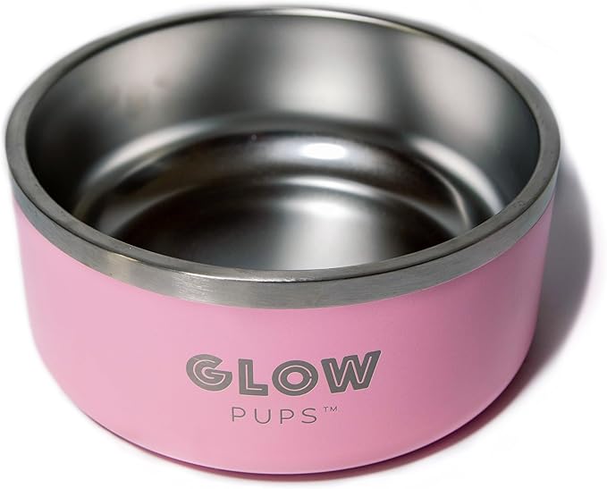 Dog Bowl, 64 oz Light Pink Stainless Steel Pet Bowl, Vacuum Insulated to Keep Water Cool, Non-Slip, Stylish and Functional, Easy to Clean Pet Bowl