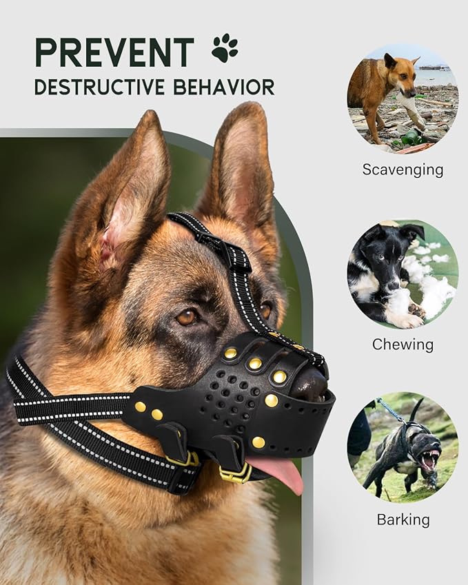 Dog Muzzle, Leather Basket Soft Muzzles Medium Large Breeds, Pitbull Dog Muzzle Amstaff Staffordshire Terrier, German Shepherd Dalmatian Doberman Adjustable (M)