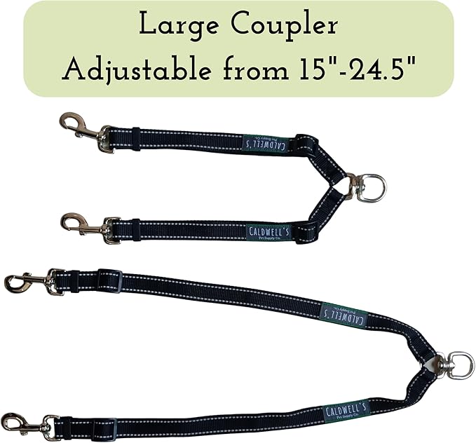 Caldwell's Pet Supply Co. Leash Coupler, Two Dog Leash Splitter to Split Leashes for Walking 2 Dogs, Tangle Free Double Dog Leashes Connector, Adjustable Attachment for Medium or Large Dogs