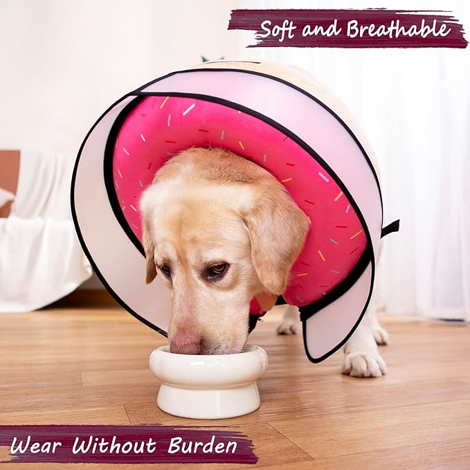 Inflatable Dog Cone Collar with Enhanced Anti-Licking, Soft Neck Donut for Dogs Cats, Recovery Pet Cone Collar After Surgery for Large Medium Small Dogs… (Donut Pink, Large)